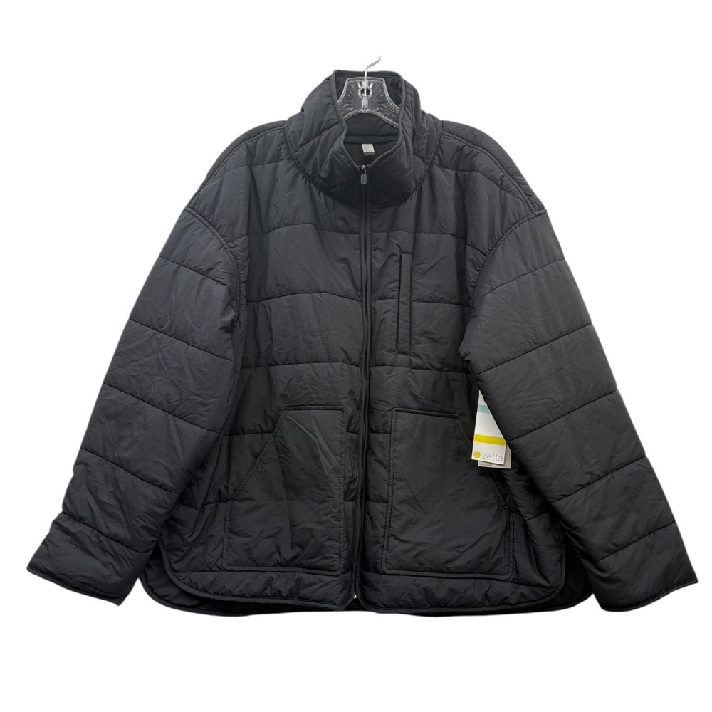 Zella Women's All Day Quilted Puffer Jacket‎ Black Mock Neck Athletic Winter 2X
